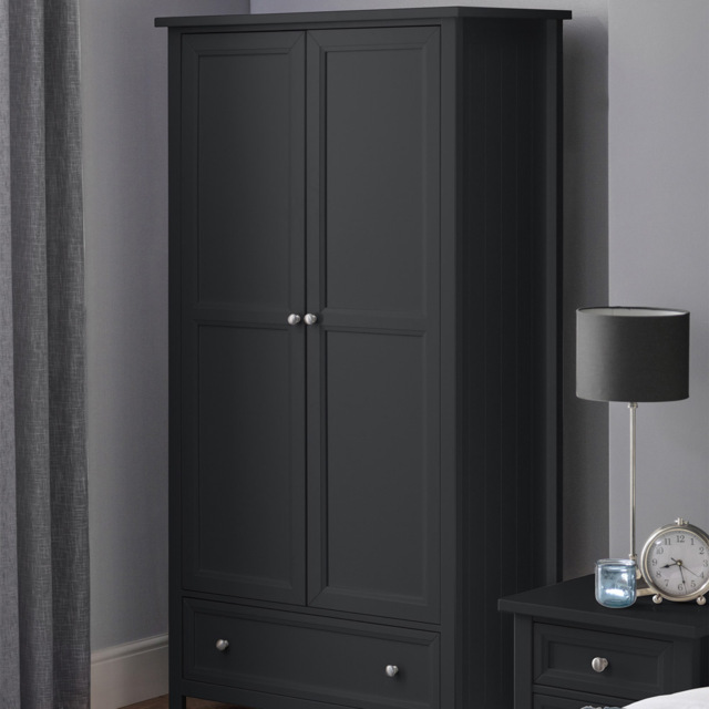 Julian Bowen Maine 2 Door Single Drawer Anthracite Combination Wardrobe - Size: 2 Door, Single Drawer - Black - Wilko - image 1