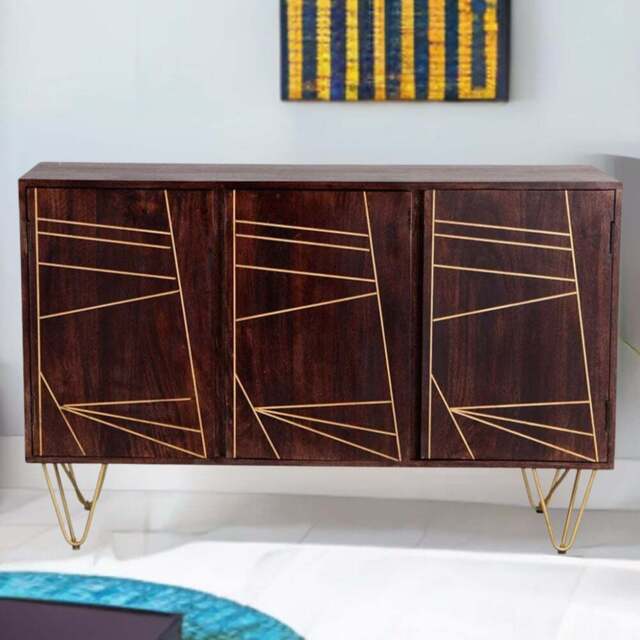 Brooklyn Ozella 3 Door Dark Gold Large Sideboard - Size: 85 x 135 x 40cm - Brown - Wilko - image 1