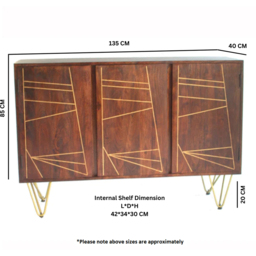 Brooklyn Ozella 3 Door Dark Gold Large Sideboard - Size: 85 x 135 x 40cm - Brown - Wilko - thumbnail 5
