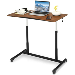 Costway Coffee Adjustable Laptop Table with Wheels - Size: 100 x 61 x 14cm - Brown - Wilko - thumbnail 4