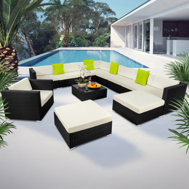 tectake Las Vegas 11 Seater Black Polyrattan Garden Corner Lounge Set - Wilko - image 1