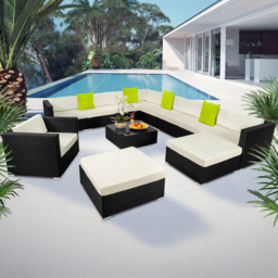 tectake Las Vegas 11 Seater Black Polyrattan Garden Corner Lounge Set - Wilko - thumbnail 1
