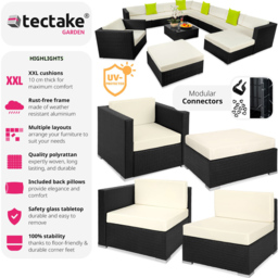 tectake Las Vegas 11 Seater Black Polyrattan Garden Corner Lounge Set - Wilko - thumbnail 4