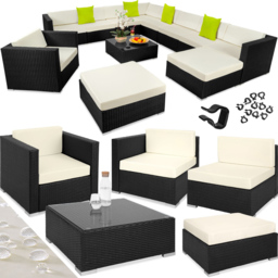 tectake Las Vegas 11 Seater Black Polyrattan Garden Corner Lounge Set - Wilko - thumbnail 3