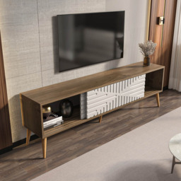 Decorotika Riso 2 Sliding Door Walnut and White TV Unit - Size: 54 x 180 x 35cm - Multi - Wilko - thumbnail 4