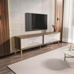 Decorotika Riso 2 Sliding Door Walnut and White TV Unit - Size: 54 x 180 x 35cm - Multi - Wilko - thumbnail 5