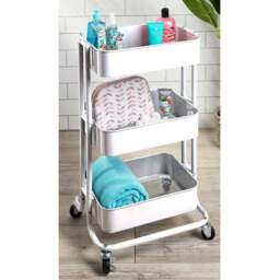 White 3 Tier Storage Trolley - Size: 42 x 75 x 34cm - Wilko - thumbnail 4