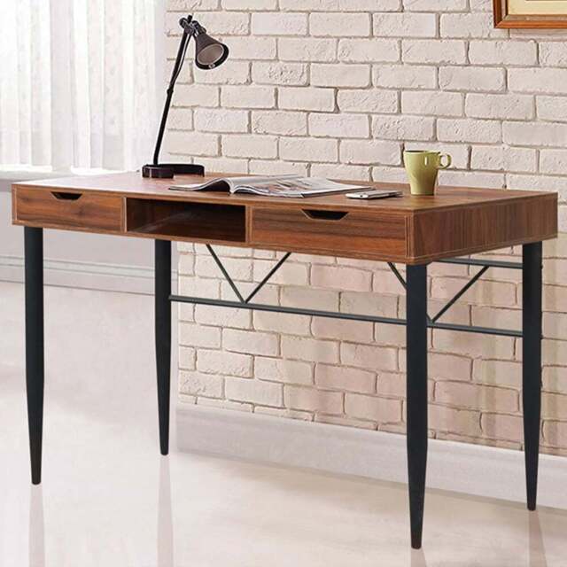 MDA Designs Kenora 2 Drawer Dark Walnut Computer Desk - Size: 79.5 x 110 x 55cm - Grey - Wilko - image 1