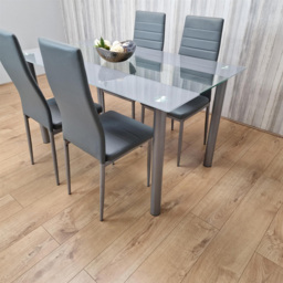 Kosy Koala 4 Seater Glass and Faux Leather Striped Design Dining Set Grey - Portland - Wilko - thumbnail 5