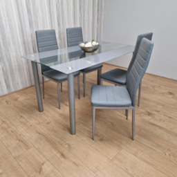 Kosy Koala 4 Seater Glass and Faux Leather Striped Design Dining Set Grey - Portland - Wilko - thumbnail 6