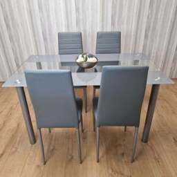 Kosy Koala 4 Seater Glass and Faux Leather Striped Design Dining Set Grey - Portland - Wilko