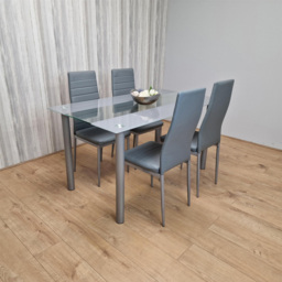 Kosy Koala 4 Seater Glass and Faux Leather Striped Design Dining Set Grey - Portland - Wilko - thumbnail 7