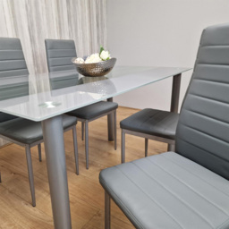 Kosy Koala 4 Seater Glass and Faux Leather Striped Design Dining Set Grey - Portland - Wilko - thumbnail 3