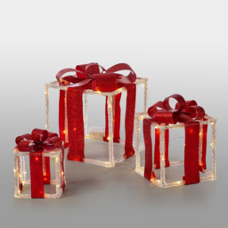 The Christmas Workshop 90 Warm White LED Acrylic Red Gift Box Decoration Set of 3 - Size: 22 x 20 x 20cm - Wilko - thumbnail 4