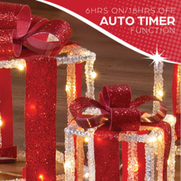 The Christmas Workshop 90 Warm White LED Acrylic Red Gift Box Decoration Set of 3 - Size: 22 x 20 x 20cm - Wilko - thumbnail 6