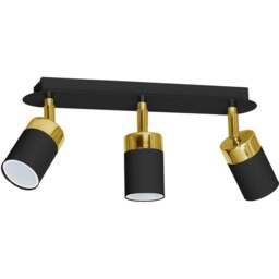 Milagro Joker Black and Gold 3 Spotlight Ceiling Lamp 230V - Size: 8 x 34 x 17cm - Wilko