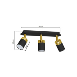 Milagro Joker Black and Gold 3 Spotlight Ceiling Lamp 230V - Size: 8 x 34 x 17cm - Wilko - thumbnail 7