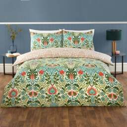 Serene Heritage Flora Double Multicolour Microfibre Fabric Reversible Duvet Cover Set - Wilko