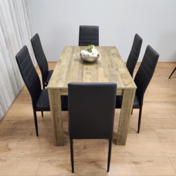 Portland 6 Seater Dining Set Rustic Effect and Black Metal - Multi - Wilko - thumbnail 5