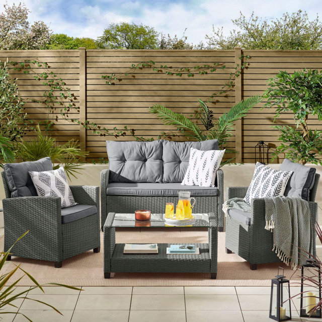 Furniturebox Tucson Grey Rattan 4 Seater Outdoor Sofa Set - Wilko - image 1