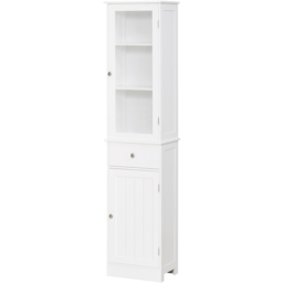 Kleankin 2 Door Single Drawer White Bathroom Floor Cabinet - Size: 40 x 27 x 171.5cm - Wilko - thumbnail 3