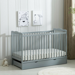 Brooklyn Single Drawer Grey Height Adjustable Wooden Baby Cot Crib - Size: 85 x 125 x 66cm - MCC - Wilko - thumbnail 4