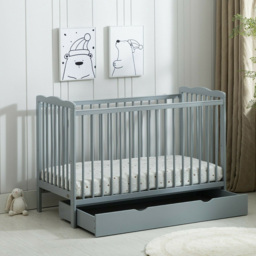 Brooklyn Single Drawer Grey Height Adjustable Wooden Baby Cot Crib - Size: 85 x 125 x 66cm - MCC - Wilko - thumbnail 5