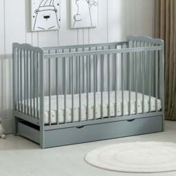 Brooklyn Single Drawer Grey Height Adjustable Wooden Baby Cot Crib - Size: 85 x 125 x 66cm - MCC - Wilko - thumbnail 1