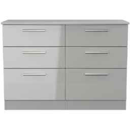Crowndale Knightsbridge 6 Drawer Grey Gloss and Dusk Grey Wide Chest of Drawers Ready Assembled - Grey Gloss & Dusk Grey - Wilko - thumbnail 3