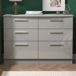 Crowndale Knightsbridge 6 Drawer Grey Gloss and Dusk Grey Wide Chest of Drawers Ready Assembled - Grey Gloss & Dusk Grey - Wilko - thumbnail 1