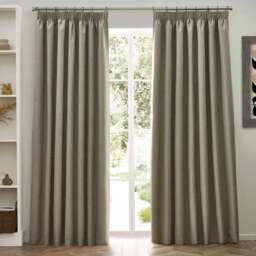 furn. Dawn Natural Blackout Pencil Pleat Curtains 168 x 183cm - Size: W 168 x D 183cm - Brown - Wilko