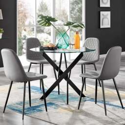 Furniturebox Arona Solara 4 Seater Round Dining Set Black and Grey - Wilko - thumbnail 1