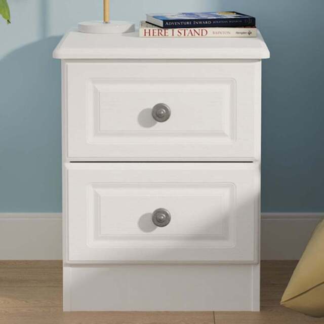 Crowndale Pembroke 2 Drawer Matt White Compact Bedside Cabinet Ready Assembled - White Matt - Wilko - image 1