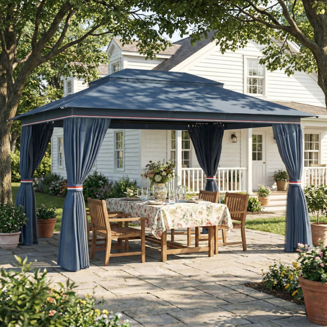 Outsunny 3 x 4m Dark Blue Double Roof Garden Gazebo - Wilko - image 1