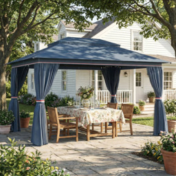 Outsunny 3 x 4m Dark Blue Double Roof Garden Gazebo - Wilko