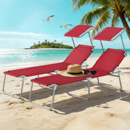 Outsunny Set of 2 Foldable Sun Lounger with Adjustable Backrest - Red - Wilko