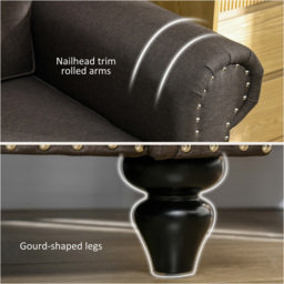 HOMCOM 2 Seater Brown Fabric Accent Chair with Nailhead Trim Rolled Arms - Wilko - thumbnail 5