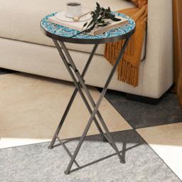 Outsunny Blue Mosaic Folding Garden Coffee Table - Size: 55 x 35.5 x 35.5cm - Wilko