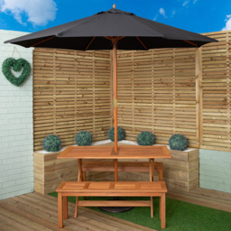 Samuel Alexander 4 Seater Wooden Rectangular Dining Bench Set with Black Parasol and Base - Brown - Wilko