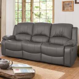Glendale 3 Seater Grey Bonded Leather Manual Recliner Sofa - Artemis Home - Wilko
