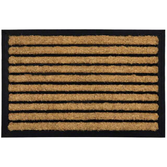 JVL Lines Tuffscrape Coir Mat 40 x 60cm - Size: 41 x 61cm - Brown - JVL Homewares - Wilko - image 1