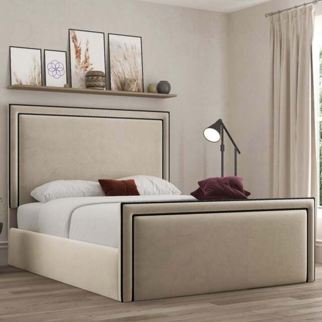 DS Living Verona Single Plush Cream Piping Ottoman Bed - Wilko - image 1