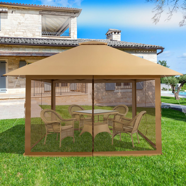 Costway 4 x 4m Brown Pop Up Gazebo with Mesh Sidewalls - Wilko - image 1