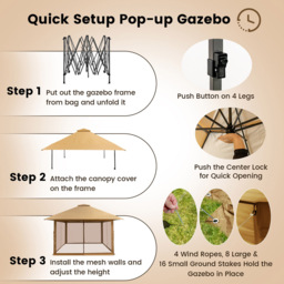 Costway 4 x 4m Brown Pop Up Gazebo with Mesh Sidewalls - Wilko - thumbnail 6