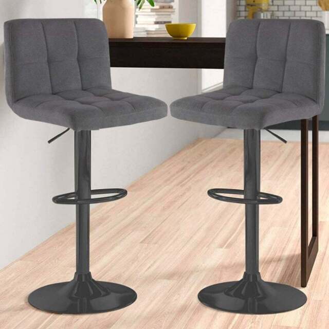 Neo Dark Grey and Black Fabric Swivel Bar Stool Set of 2 - Wilko - image 1