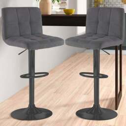 Neo Dark Grey and Black Fabric Swivel Bar Stool Set of 2 - Wilko
