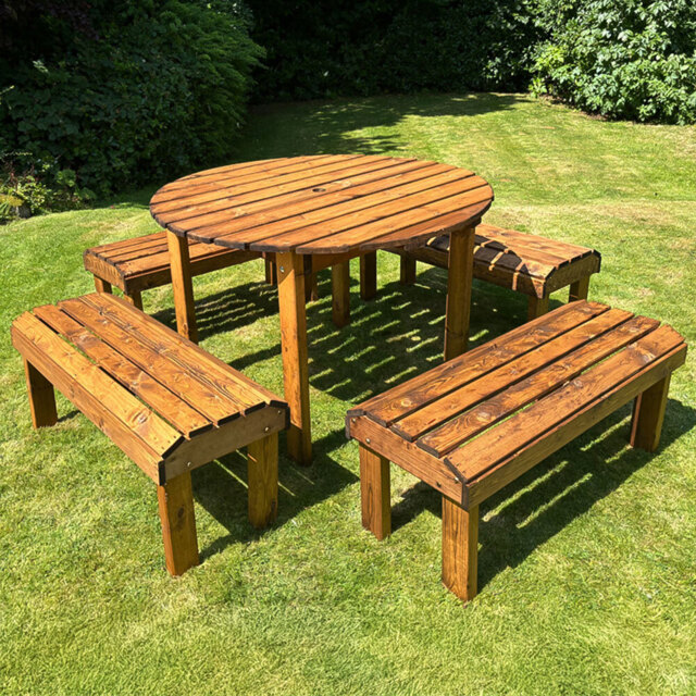 Charles Taylor Knights 8 Seater Round Garden Dining Bench Set - Brown - Wilko - image 1
