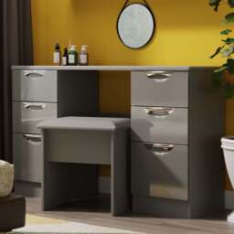 Crowndale Camden 6 Drawer Grey Gloss and Dusk Grey Kneehole Desk Ready Assembled - Size: 80 x 128 x 42cm - Grey Gloss & Dusk Grey - Wilko