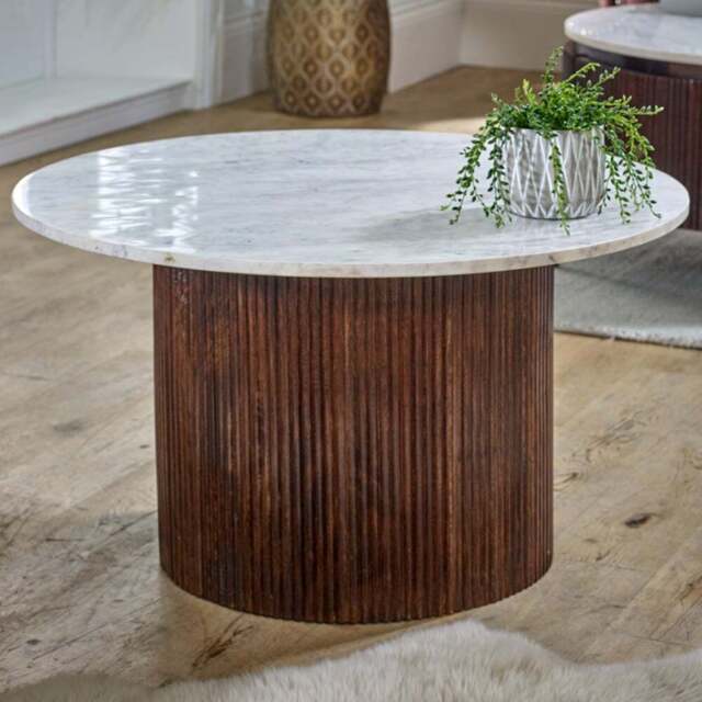 Brooklyn Opal Marble Top Mango Wood Coffee Table - Brown - Wilko - image 1