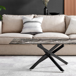 Furniturebox Tavalo Marble Effect Glass Coffee Table with Black Legs - Size: 120 x 60 x 45cm - Grey - Wilko - thumbnail 5
